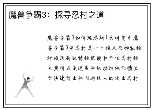 魔兽争霸3：探寻忍村之道